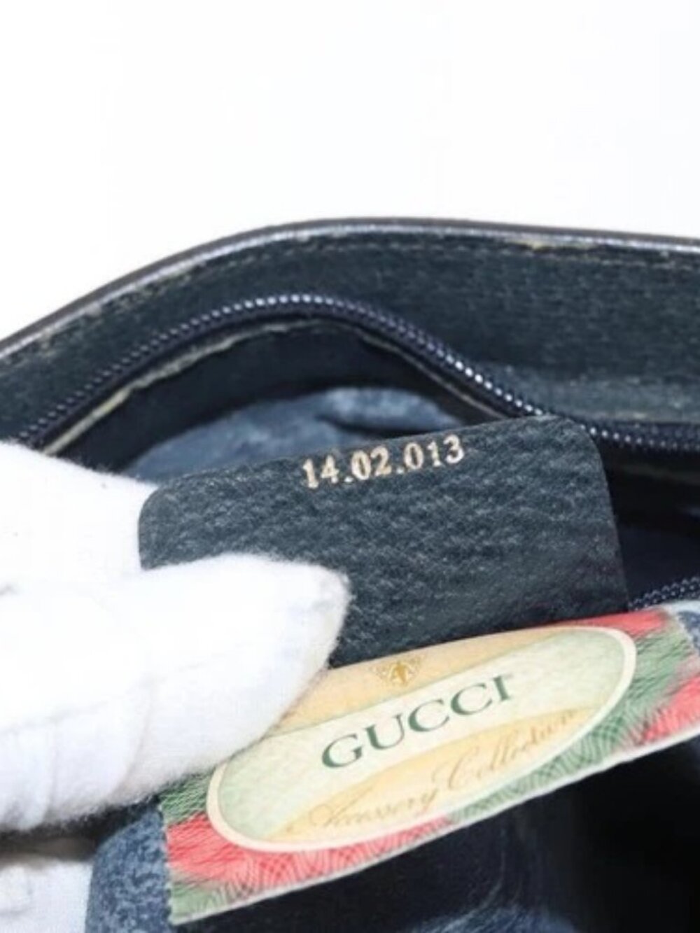 GUCCI GG Supreme Sherry Line Bag PVC Navy Gold Red 14 02 013 Auth 164136 - Picture 12 of 16